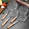Stainless Steel Cooking Strainer with Wood Handle Heat Resistant Skimmer Ladle Cooking Utensils Home Deep Fry Ladle