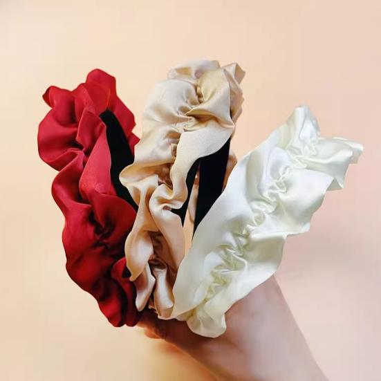 Women Headband French Style Smooth Satin Wide-Brim Sponge Filled Hair Hoop Soft Fabric Hair Accessory