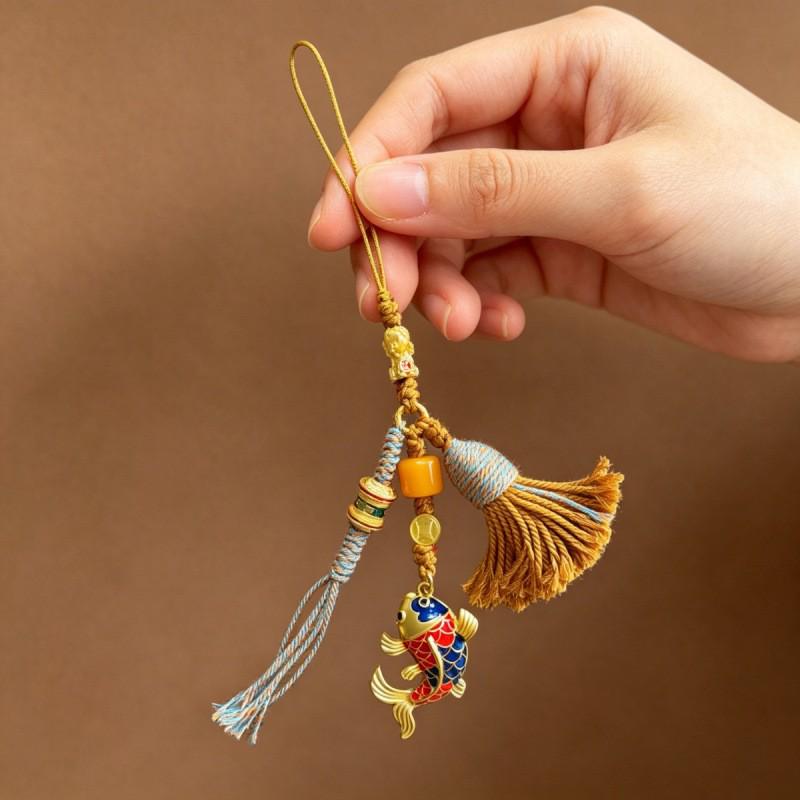 Luxury Metal Gourd Cinnabar Pendant Keychain Ornament