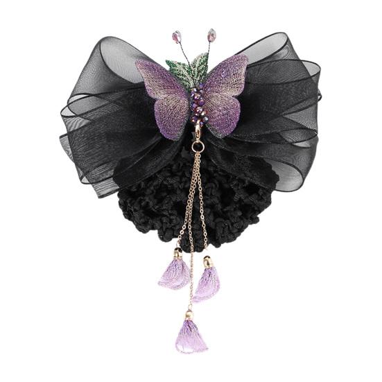 

Hair Net Elastic Tight Non-Slip Handmade Tassel Bow Decor Dress Up Headdress Women Hair Clip with Hair Net Bag Hair Accessories фиолетовый