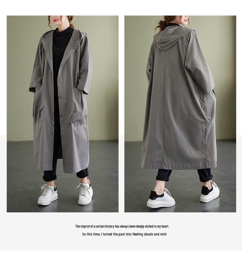 2338 Women's Plus Size Artistic Casual Trench Coat - 2026 Spring New Arrival, Mid-Length, Long-Sleeved Outerwear