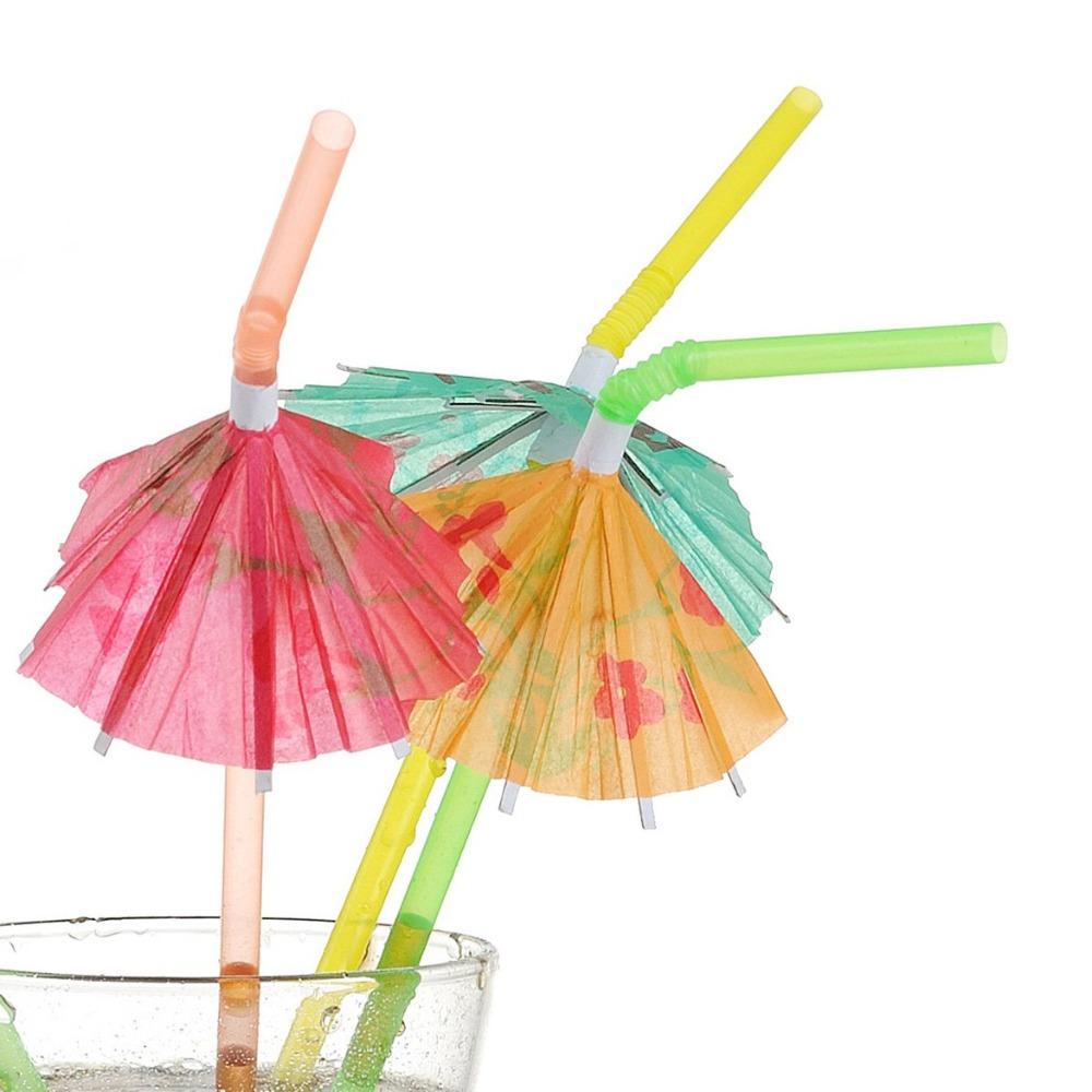 100pcs Mixed Color Hawaiian Party Drink Straws Plastic Parasol Drinking Straws  Beach