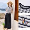 Xiangying Women's Striped Embroidered Round Neck T-Shirt