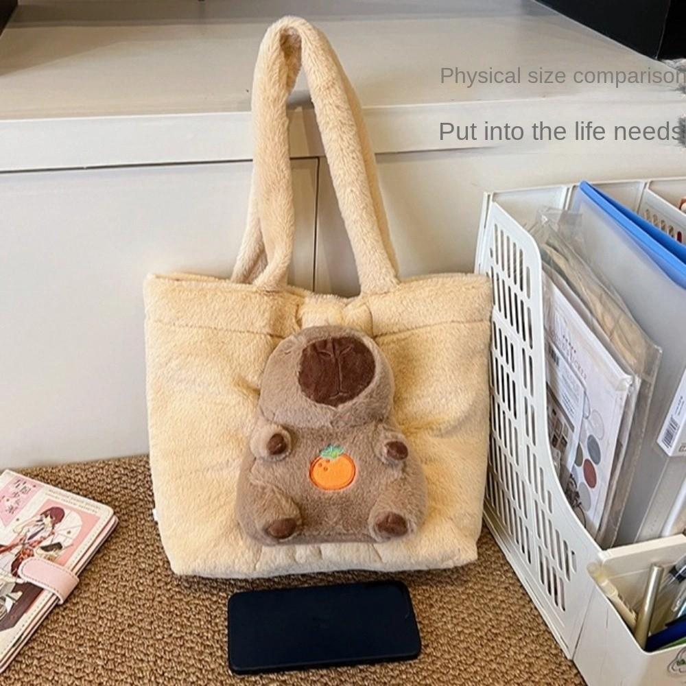 Large Capacity Plush Tote Bag Korean Style Shoulder Bag Kawaii Capybara Handbag  School