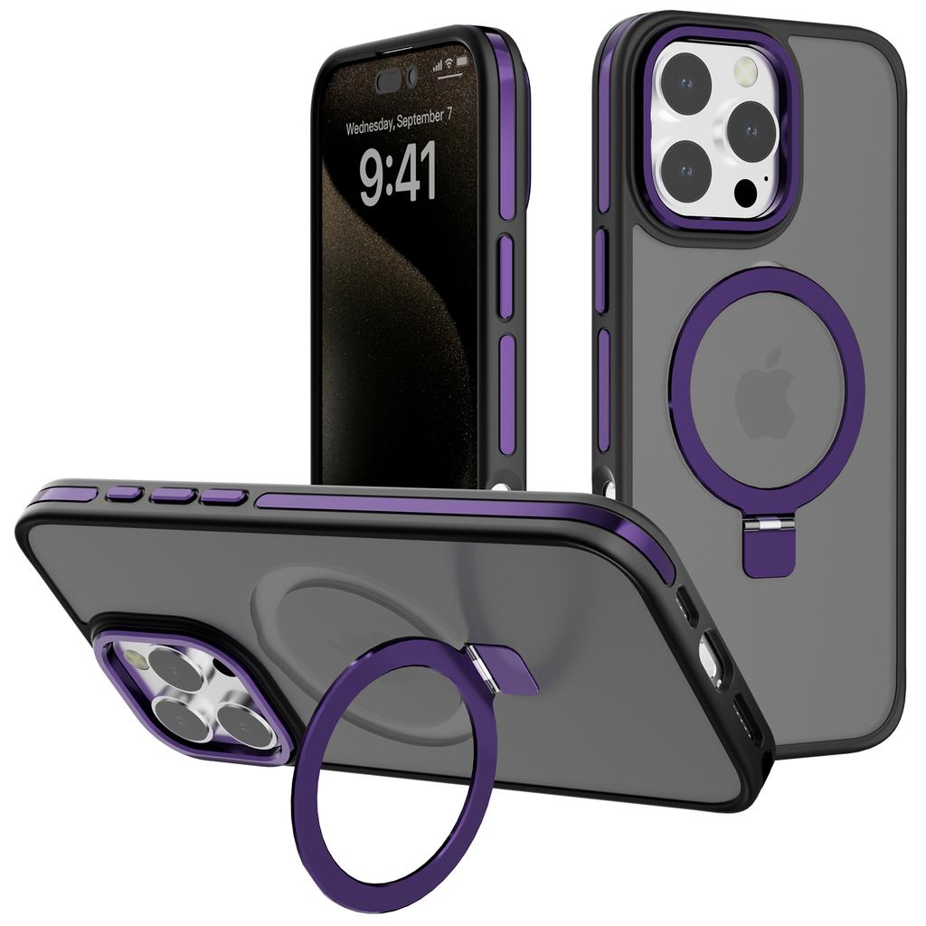 C1 Series For iPhone 15 Pro Max Case TPU+PC Skin Touch Anti-Shock Phone Cover with Magnetic Kickstand