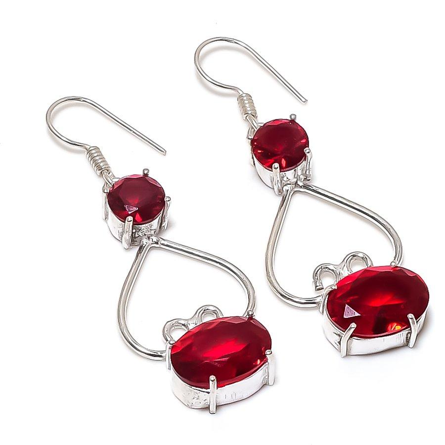 

Natural Garnet Gemstone Handmade 925 Sterling Silver Jewelry Earring 2.17 q0d76