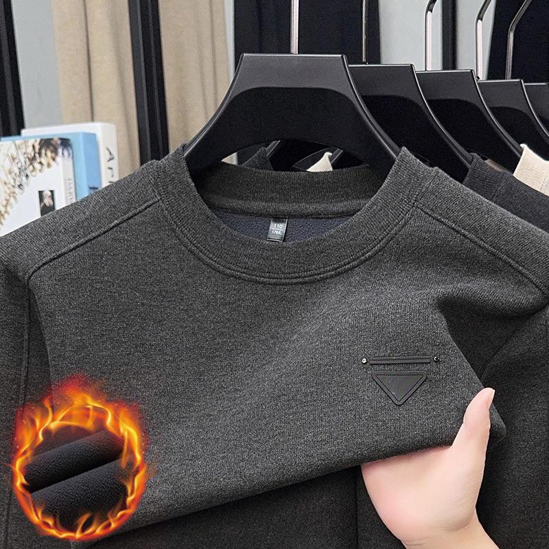 Men's Winter Plus Velvet Thick Warm Round Neck Hoodie - Casual and Versatile Base Layer Top