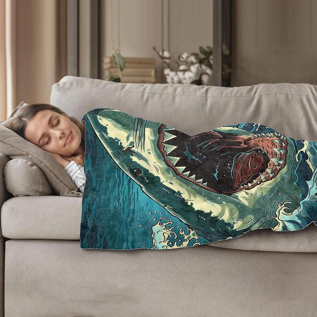 Fierce Shark Throw Blanket, 50"x60", Soft Flannel Shark Gifts for Adults and Women, Home Decor