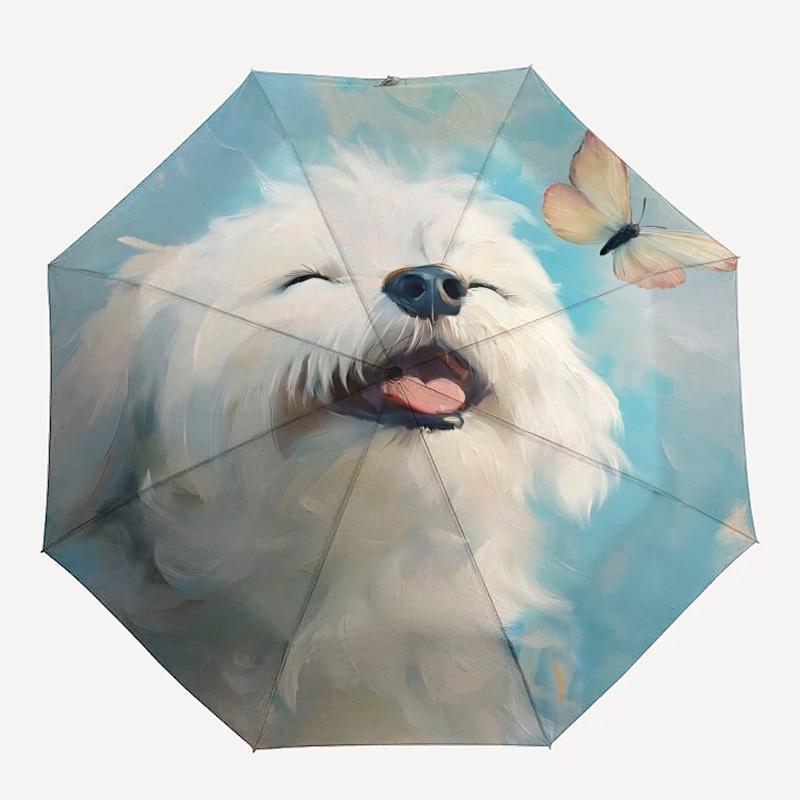 1pc Dogs Butterfly Automatic Open/Close Umbrella Compact Folding Umbrella, All-Season Portable Umbrella for Women/Men, Perfect Gift for Birthdays013