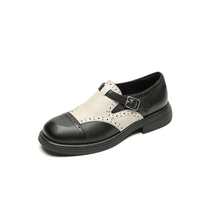 

Fashion NEW Spring/Autumn Women Loafers Round Toe Chunky Heel Shoes Genuine Leather Shoes Women Buckle Strap Women Pumps Handmade Shoes 34 чёрный