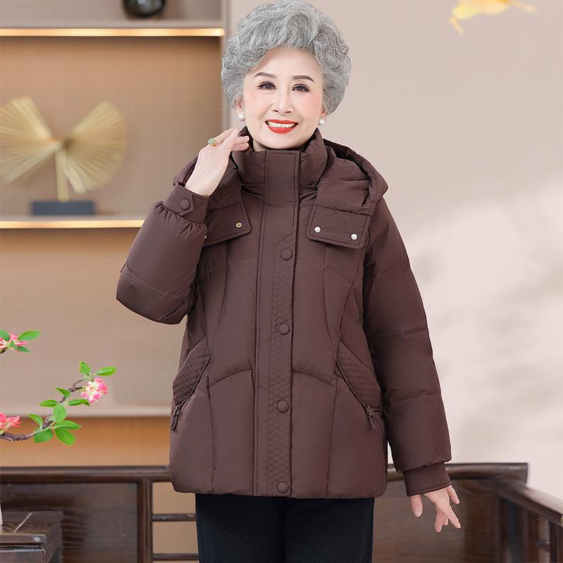 Stylish Warm Down Jacket for Middle-Aged Women - Hooded White Duck Coat for Winter 2025