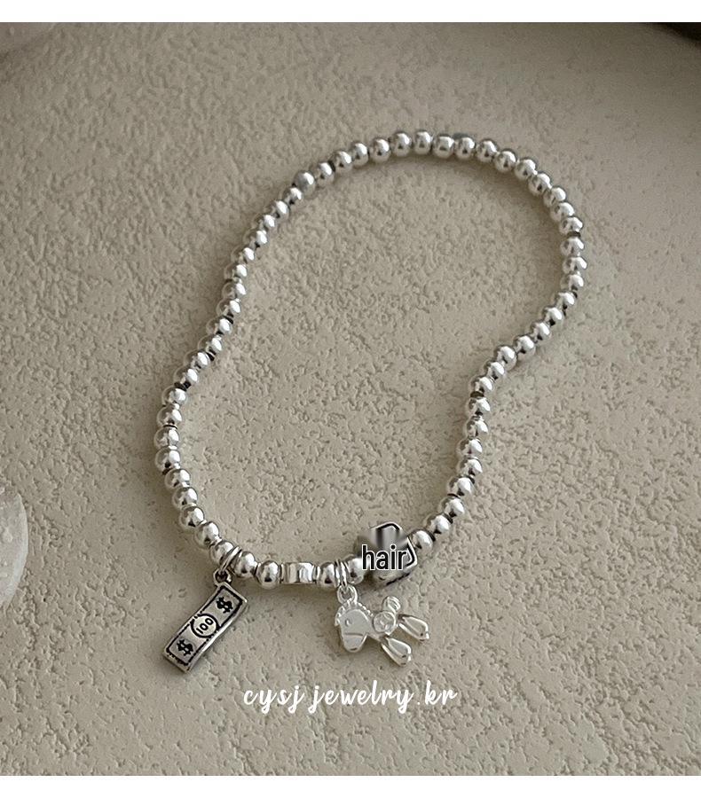Cui Yan S925 Sterling Silver Korean-Style Beaded Bracelet for Women - Elastic Cord, Wealth Attraction, High-End Feel.