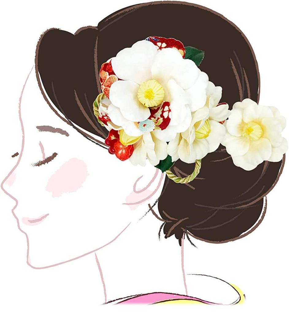 hair ornament set Furisode ceremony crepe white camellia 2-piece coming-of-age kk-360