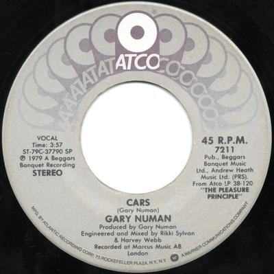 7inch Record GARY NUMAN - Cars 7211 ATCO Records 1979 US Dance & Electronica Used