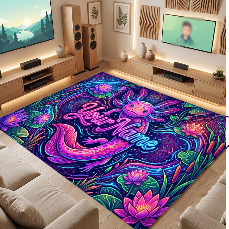 Neon Colorful Theme Soft Crystal Velvet Rug Custom Name & Text Print Non Slip Floor Rug for Bedroom Living Room