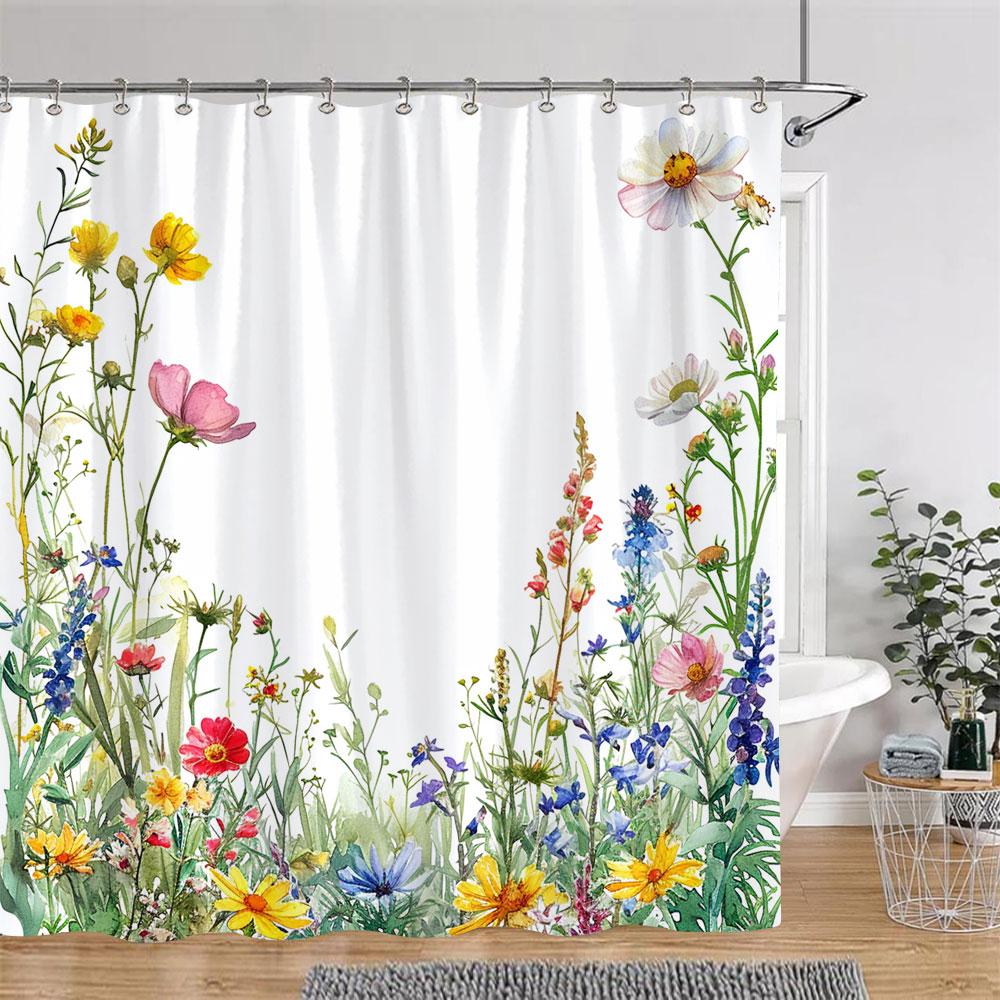 Beautiful Botanical Floral Shower Curtain Watercolour Painting Art Creative Vintage Style Polyester Bath Curtains Bathroom Decor