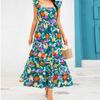 Women's Summer Dresses Casual Ruffled Ruched Tiered A-Line Boho Floral Long Beach Sundress With Pockets
