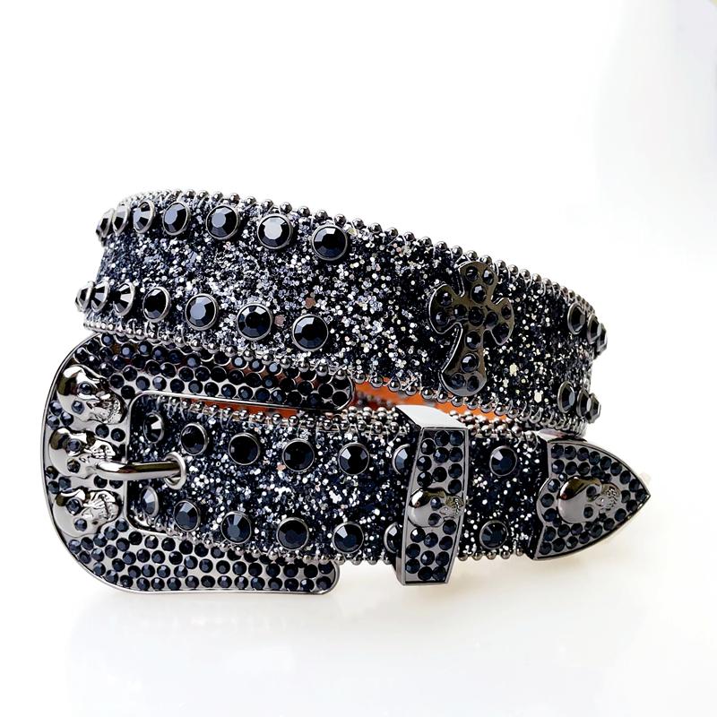 Punk Rock Rhinestone Western Belts Fashion Luxury Studded Belts Strap Diamond Bling Belts Cowgirl Cowboy Belt for Goth Jeans