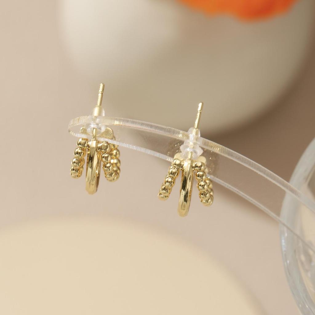 Copper Double Layer C-Shaped Stud Earrings for Women