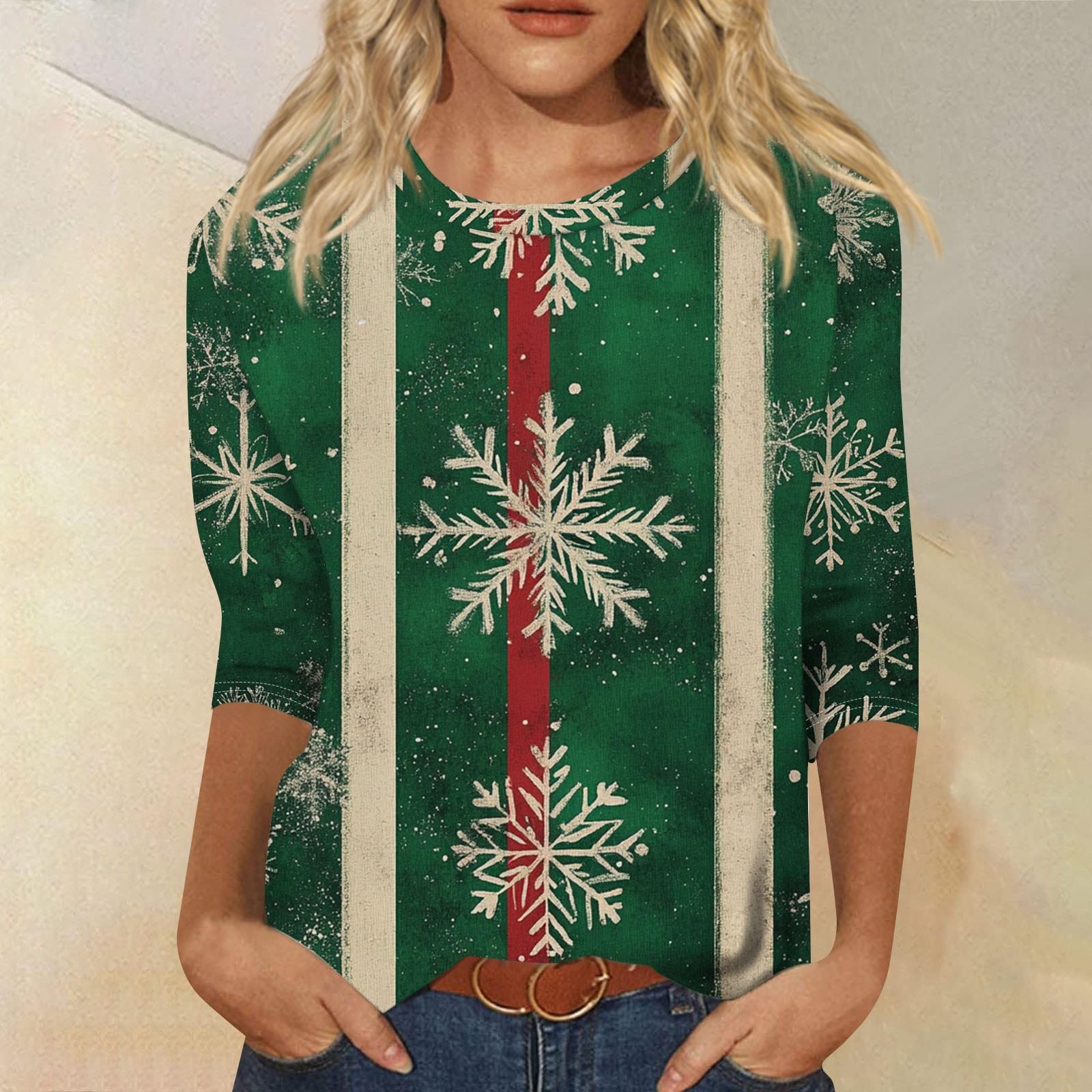Женская мода повседневная рубашка с круглым вырезом и рождественским принтом — фото 6
