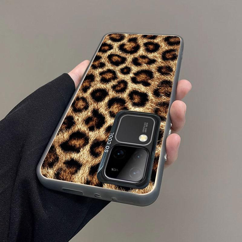 For Samsung Galaxy S24 S23 Ultra Plus FE S25 S22 Ultra Plus S21 FE Laser Phone Case Fashion Brown Leopard Shockproof Back Cover