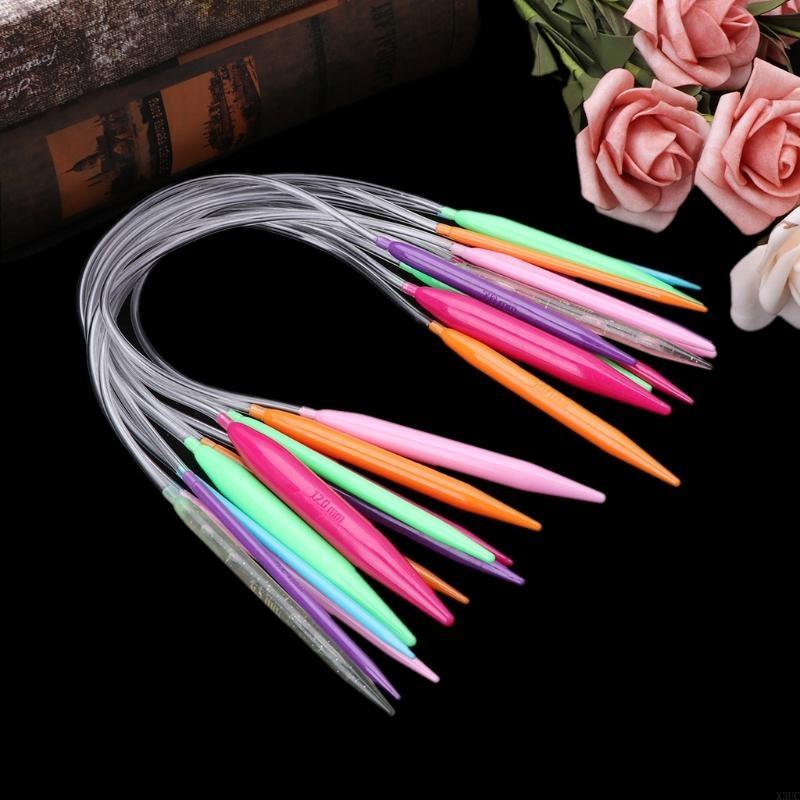12x Plastic Circular Knitting Needle Crochet Set Craft Multicolor Tube 40cm 80cm X3UC