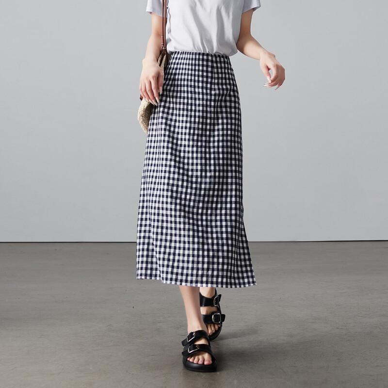 SOFSIL Women's French Retro Plaid Slit Skirt