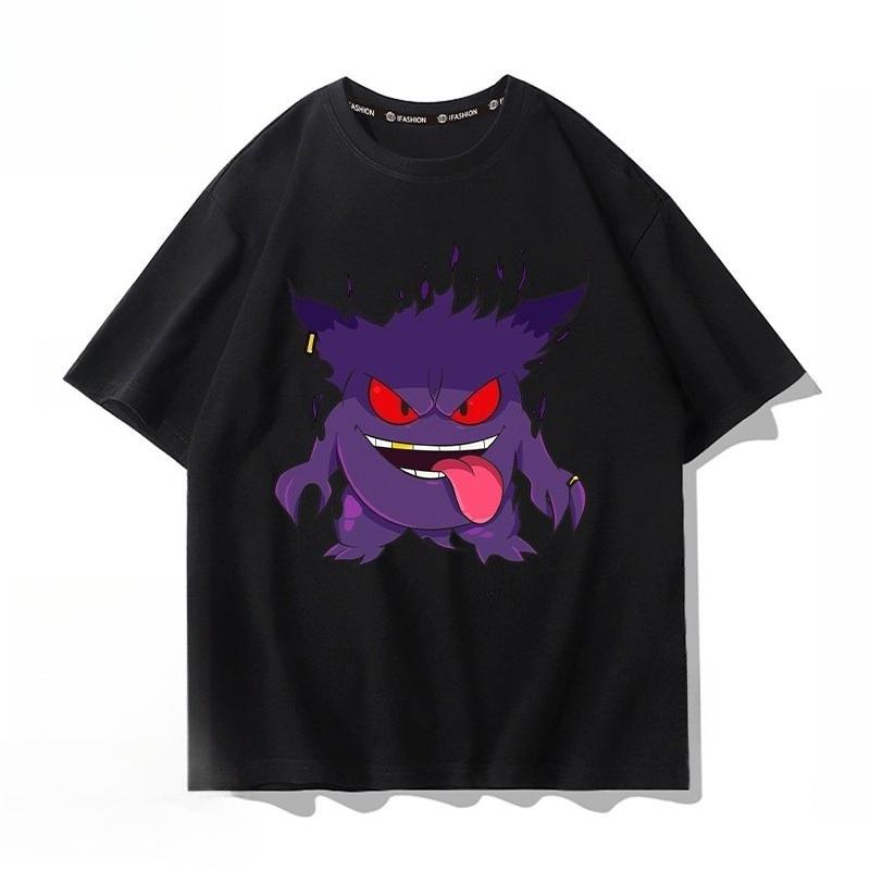 

Pokémon Gengar Black Tee Pure Cotton Tshirt Mens 2026 Summer Fashion Oversize Street Casual Y2K Tops Streetwear Clothing S