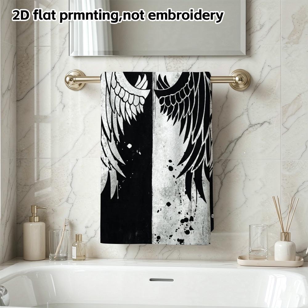 Absorbent Soft Bath Towel, Split Black White Angel Wings Print, Quick Dry Shower Towel