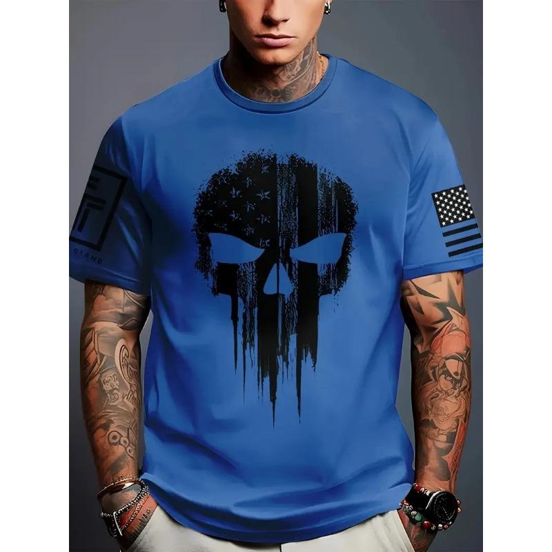 Men s Black Skull Graphic T-Shirt 3D Print Hand Gesture Short Sleeve Casual Tee S