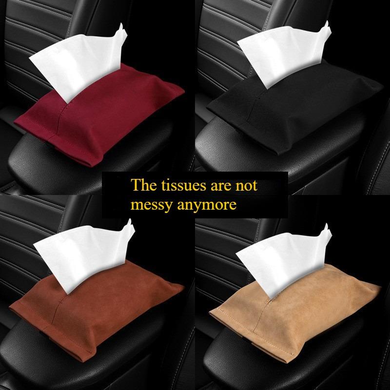 Car Tissue Box Holder Pu Leather Car Center Console Armrest Napkin Box Sun Visor Backseat Tissue Case With Fix Strap Interior