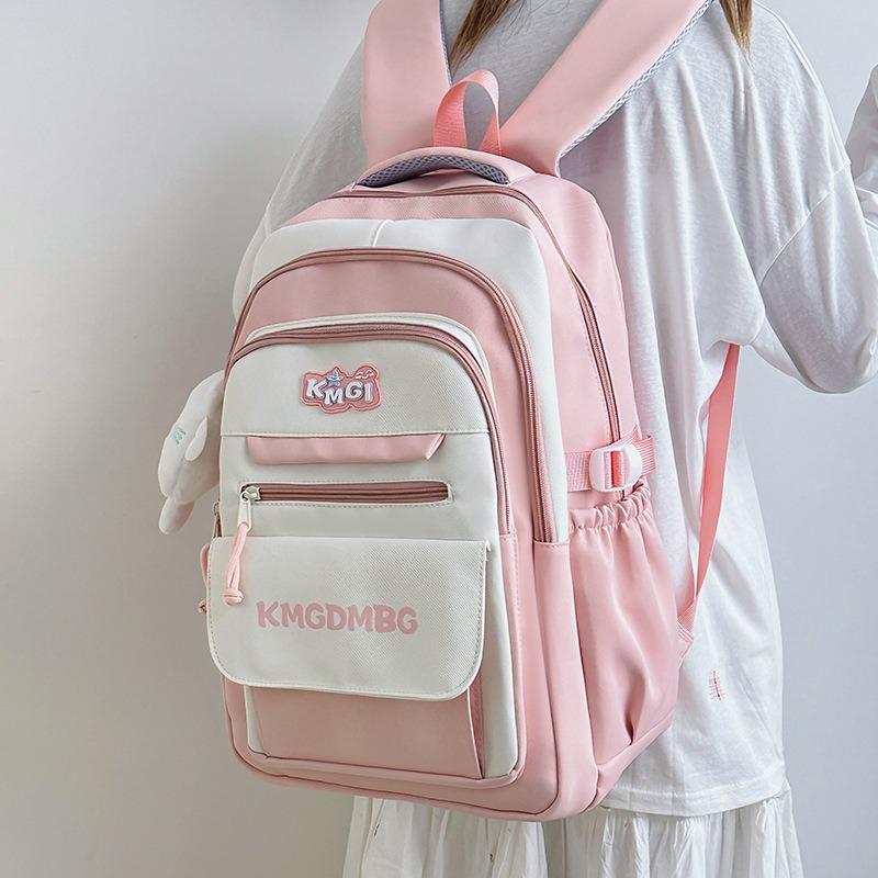 New high-value, fresh and sweet, contrasting colors splicing college style backpack, large-capacity backpack for junior high school students