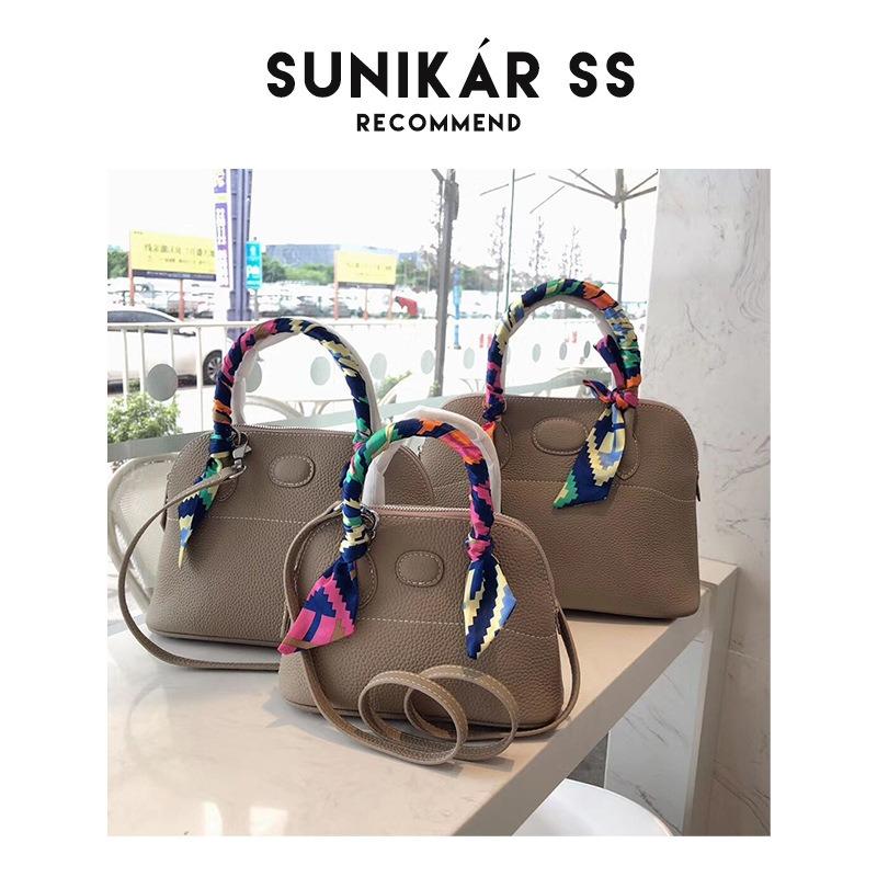 New lychee pattern platinum bag first layer cowhide shell bag single shoulder oblique span leather portable bowling women's bag