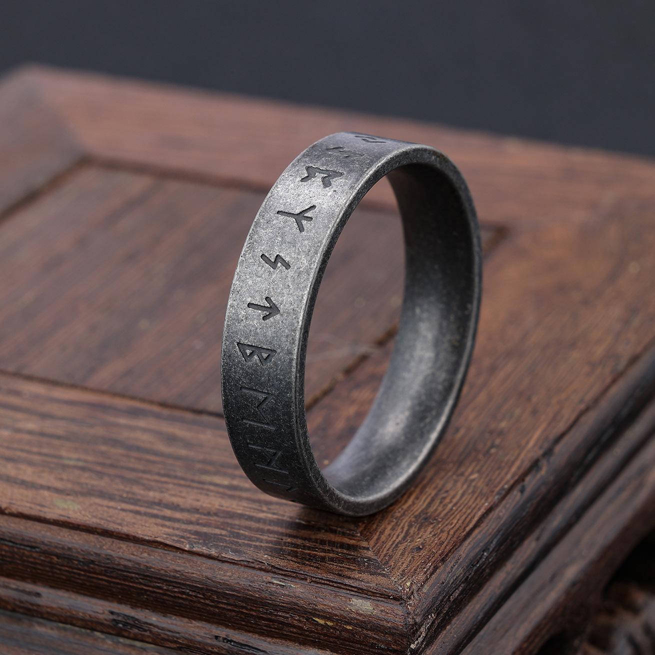 

2026 European and American Style Genderless Jewelry Men s Personality Simple Retro Old Viking Rune Ring no. 13