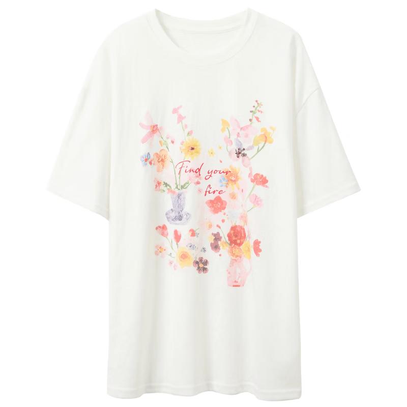 

Sancai 2026 Summer Round Neck Floral Print Loose T-Shirt M