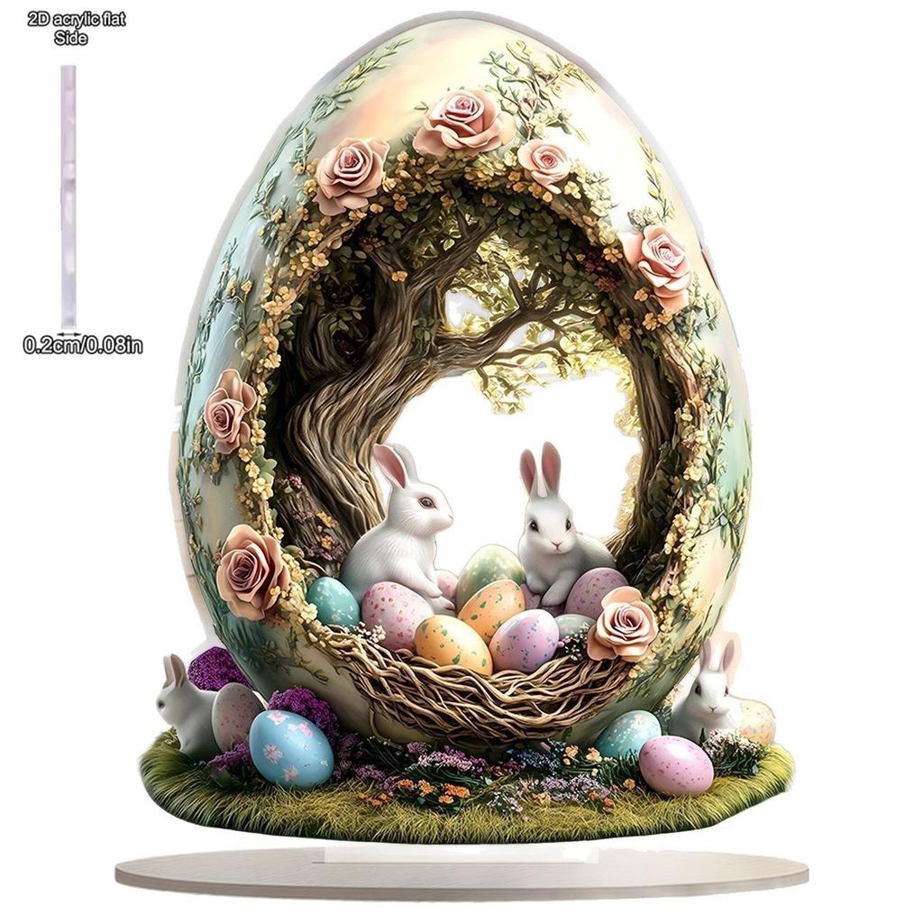 Cute House Rabbit Acrylic Standing - 2D Flat Acrylic Desktop Ornament, Wall Decor Art, Four Seasons Decoration, Novelty Home Deco