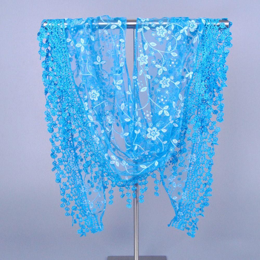 Classic Floral Lace Triangle Scarf Transparent Casual Long Shawl Wrap Luxury Brand Designer Breathable Tassel Shawl Female