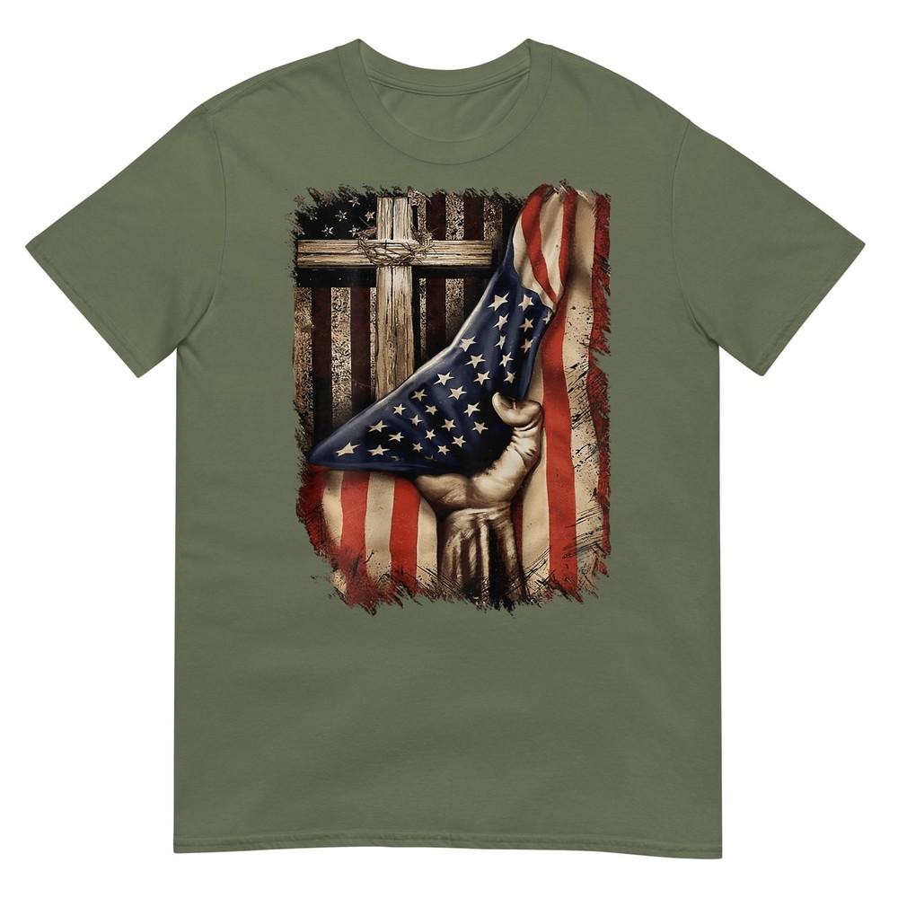 American Usa Flag Christian Cross Patriotic (On Back) Tshirt