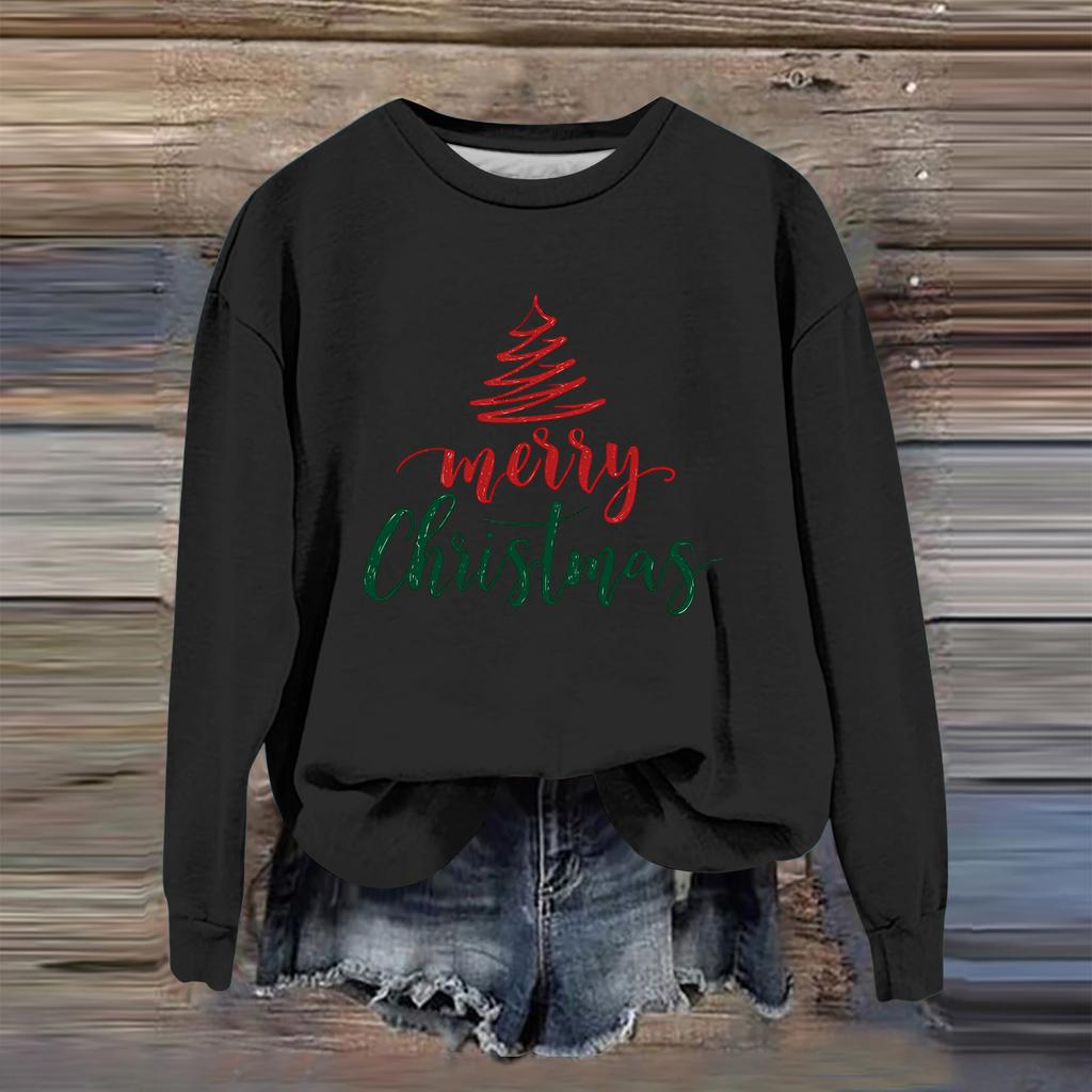 Women's Fashion Casual Long Sleeve Loose Christmas Printed Sweatshirt