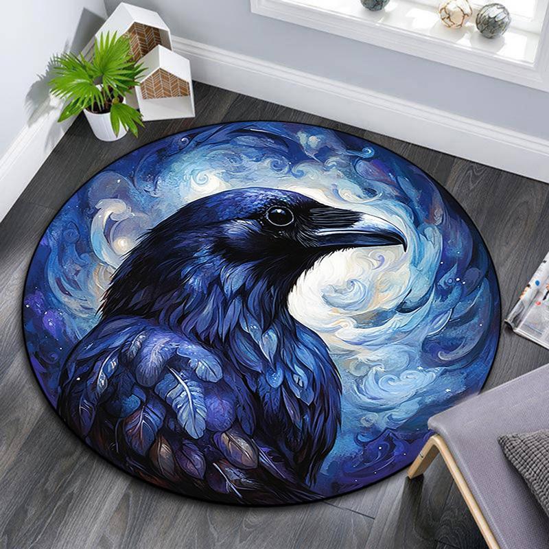 

Blue Raven Round Area Rug,Carpet Rug for Living Room Bedroom Sofa Playroom Decor,Non-slip Floor Mat 80cmx80cm