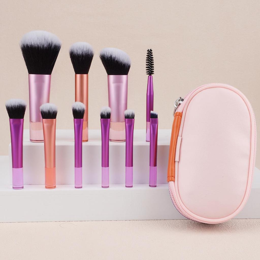 Mini 10-Piece Portable Makeup Brush Set: Eyeshadow & Powder Tools