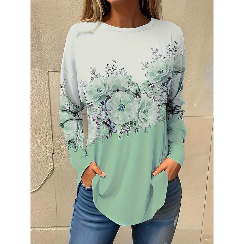 Fall/Winter Daily Women's Casual Top 3D Flower Print Women's Long-Sleeved T-Shirt Street Urban Fashion T-Shirt