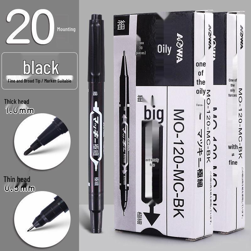 Pack of 10 [Newcomer 0.01] Dual-Tip Black Marker Pens: Fine & Broad, Oil-Based, Waterproof.