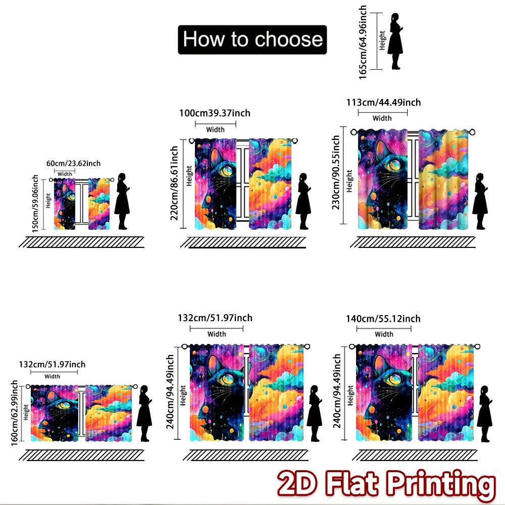 2D flat printing 2pcs Curtain Cosmic Cat Galaxy Digital Printed Polyester Drapes Festive Holiday Perfect for Photo Booths &
