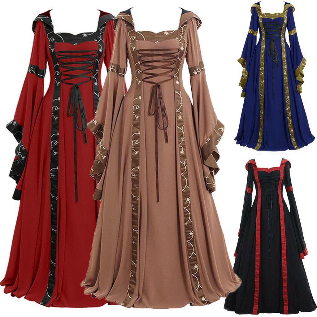 Halloween Medieval Women Dress Vintage Renaissance Gothic Cosplay Carnival Party