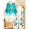 1116 European and American plus-size women's new vintage bohemian style round neck mid-sleeve set