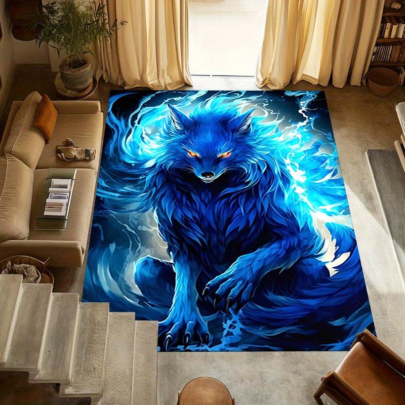 1pc Blue Wolf Spirit Themed Rug for Home Decor, Non-slip Office Carpet, Chair mat, Outdoor Mat, Christmas and Halloween gifts-0731034