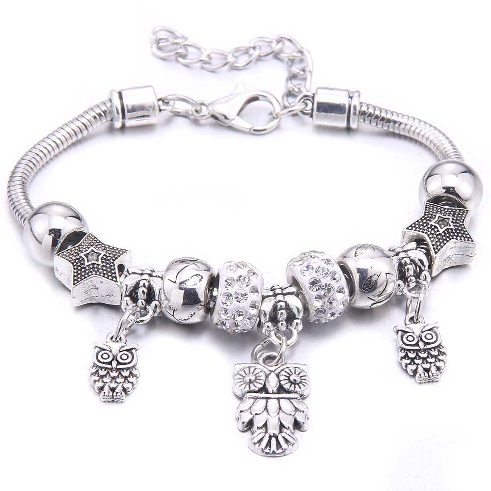New Charm Bracelet & Bangles Jewelry White Butterfly Crown Beads Bracelets Brands Bracelets Fit Women Girl Friendship Gift