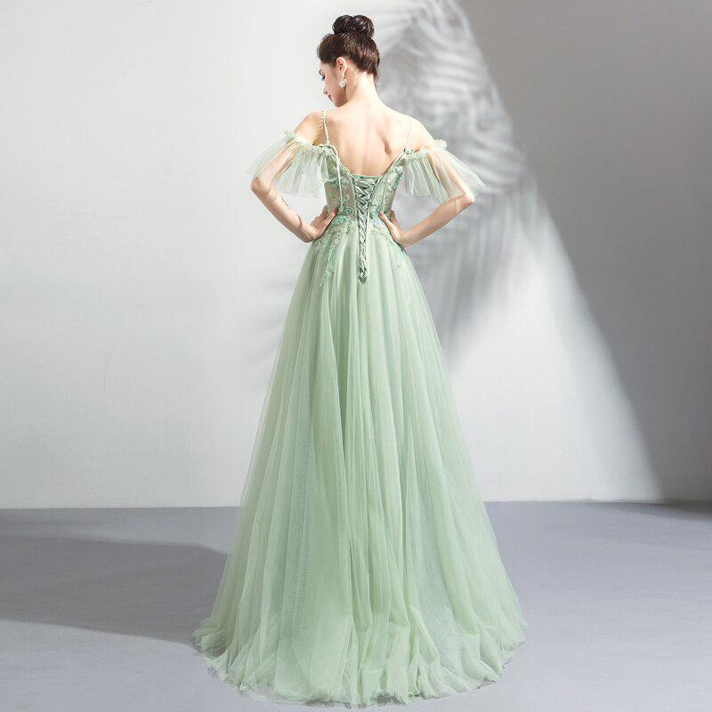 green lace prom dress