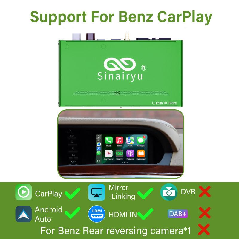 Sinairyu Wireless CarPlay Android Auto DAB DVR HDMI Retrofit kits Compatible For Mercedes Benz S-Class W221 NTG3.0 2006-2009 Mirror-Link